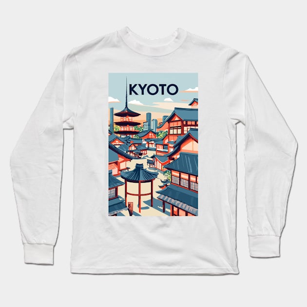 A Vintage Travel Art of Kyoto - Japan Long Sleeve T-Shirt by goodoldvintage